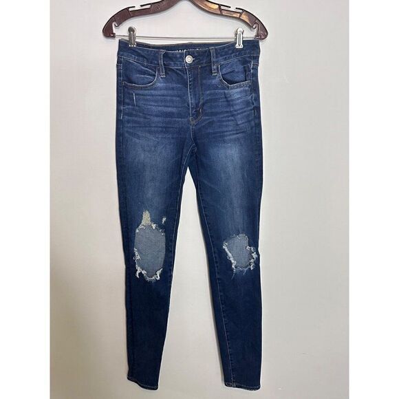 American Eagle Next Level Stretch Hi-Rise Jeggings Womens Size 6 Blown Out Knees - Picture 1 of 8